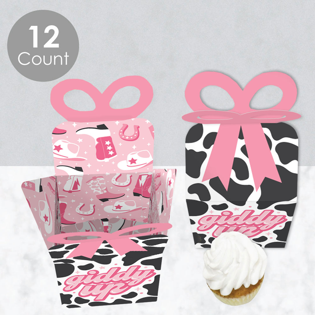 Rodeo Cowgirl - Square Favor Gift Boxes - Pink Western Party Bow Boxes - Set of 12