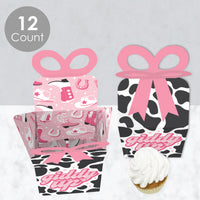 Rodeo Cowgirl - Square Favor Gift Boxes - Pink Western Party Bow Boxes - Set of 12