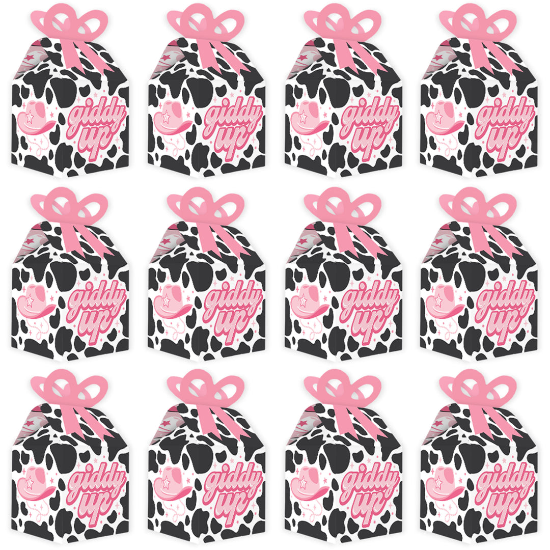 Rodeo Cowgirl - Square Favor Gift Boxes - Pink Western Party Bow Boxes - Set of 12