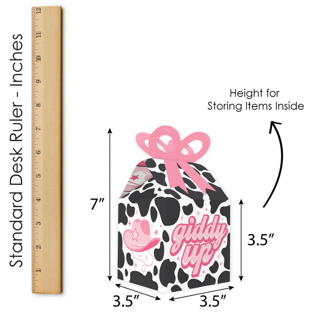 Rodeo Cowgirl - Square Favor Gift Boxes - Pink Western Party Bow Boxes - Set of 12