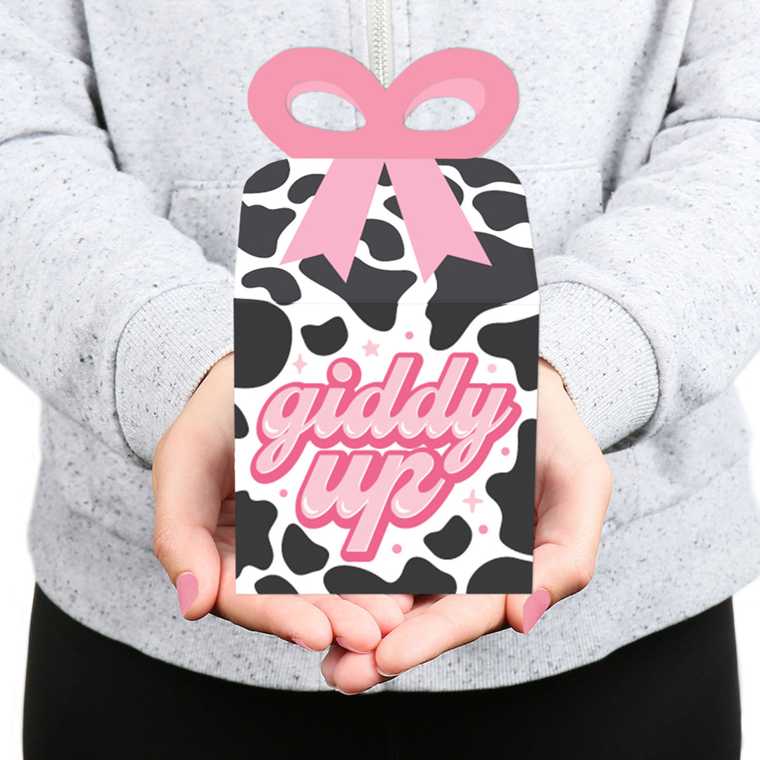 Rodeo Cowgirl - Square Favor Gift Boxes - Pink Western Party Bow Boxes - Set of 12