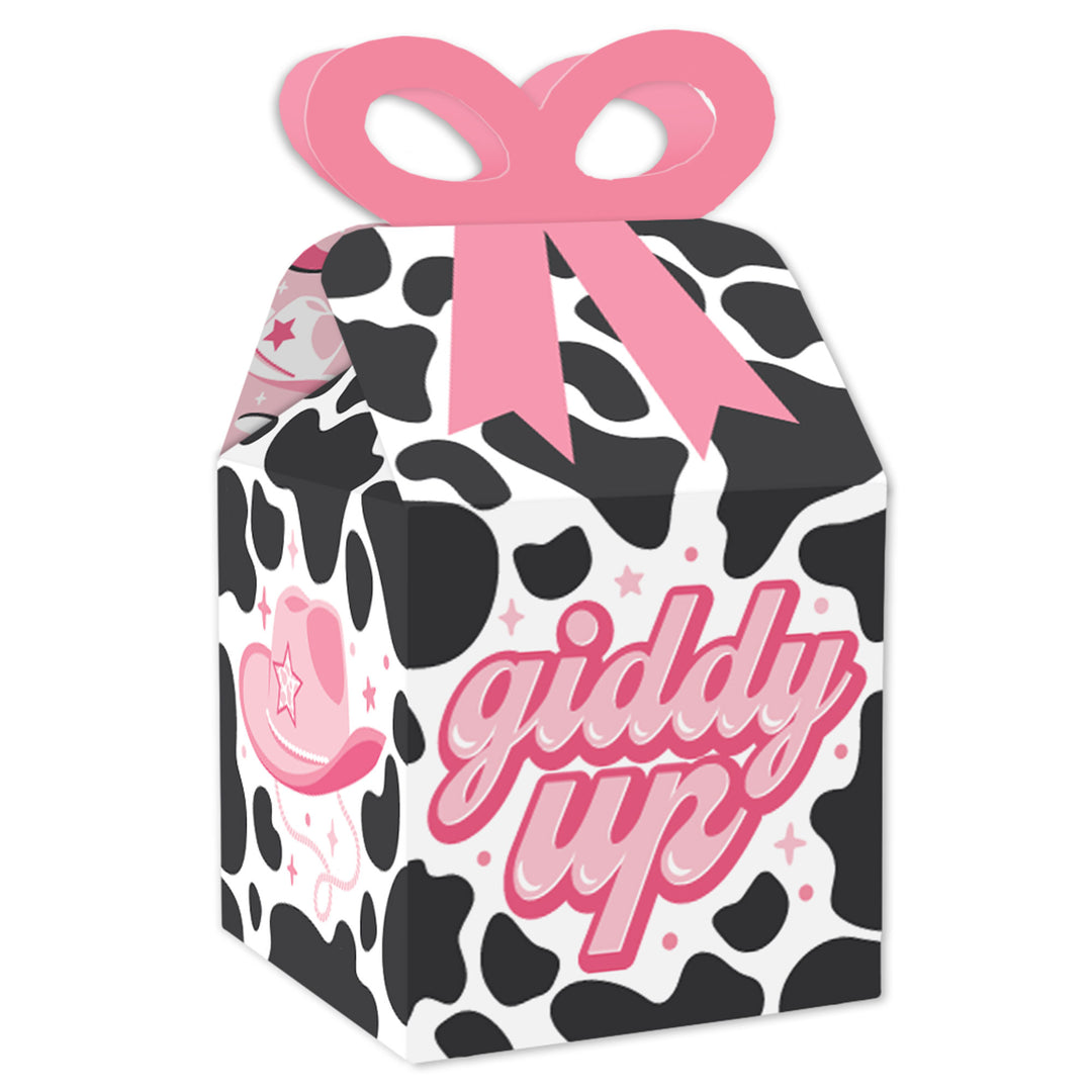 Rodeo Cowgirl - Square Favor Gift Boxes - Pink Western Party Bow Boxes - Set of 12