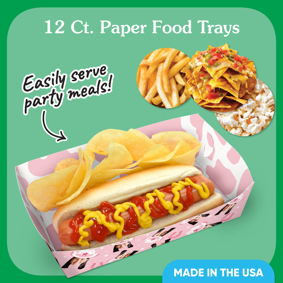 Custom Face Rodeo Cowgirl Paper Food Trays - 12 Ct