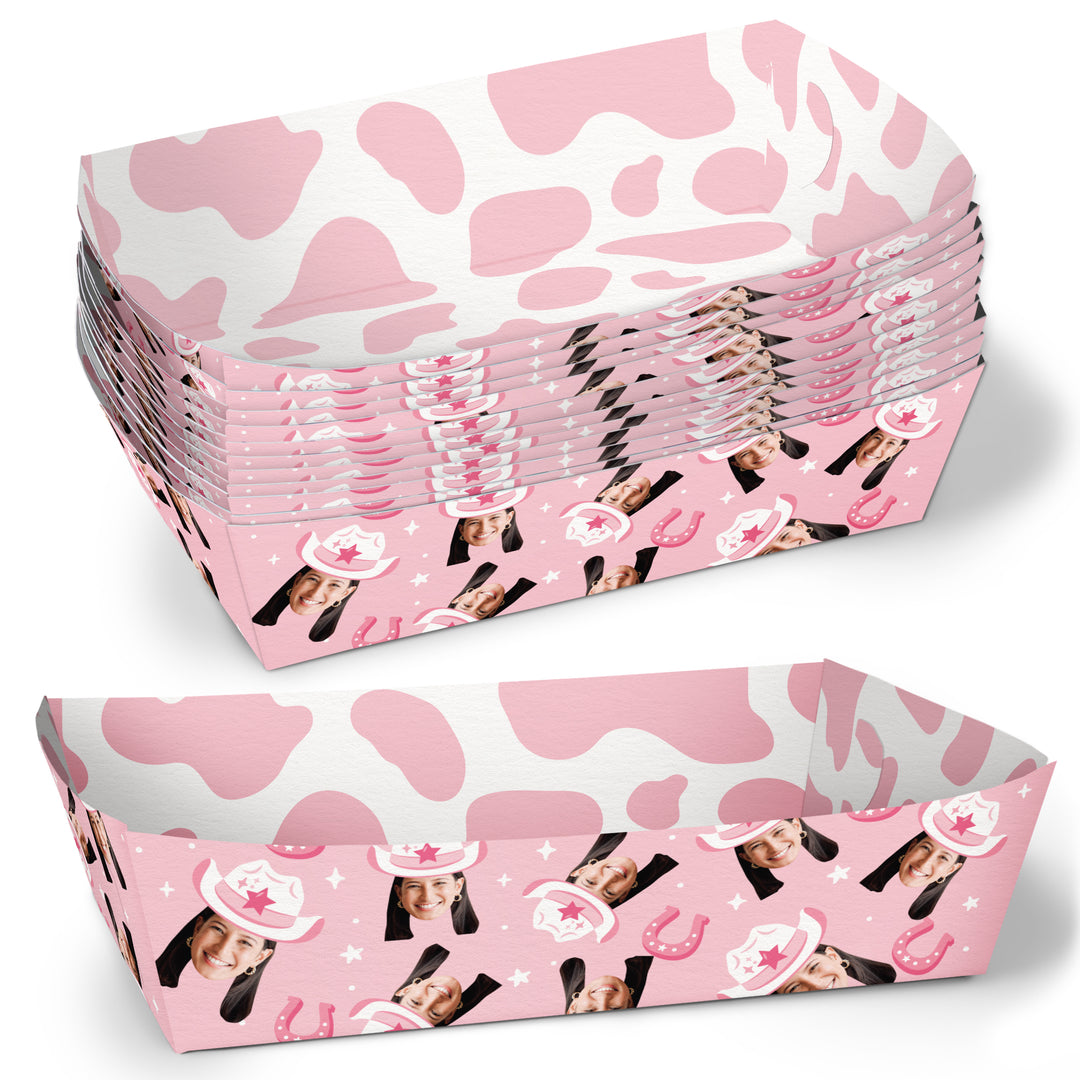 Custom Face Rodeo Cowgirl Paper Food Trays - 12 Ct