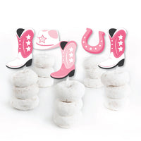 Rodeo Cowgirl - Dessert Cupcake Toppers - Pink Western Party Clear Treat Picks - Set of 24