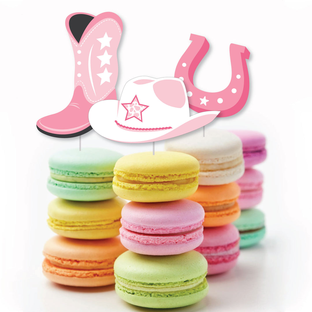 Rodeo Cowgirl - Dessert Cupcake Toppers - Pink Western Party Clear Treat Picks - Set of 24