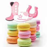Rodeo Cowgirl - Dessert Cupcake Toppers - Pink Western Party Clear Treat Picks - Set of 24
