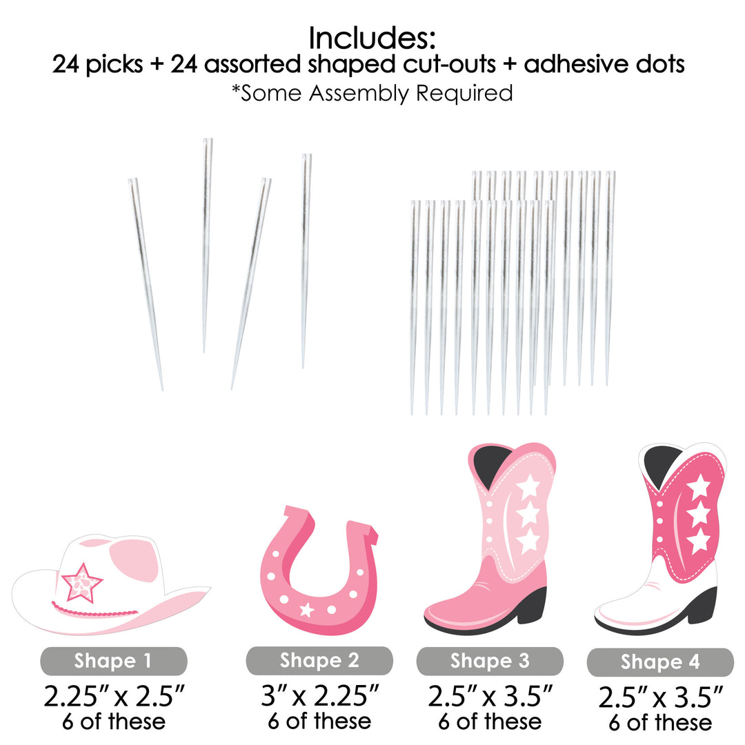 Rodeo Cowgirl - Dessert Cupcake Toppers - Pink Western Party Clear Treat Picks - Set of 24