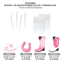 Rodeo Cowgirl - Dessert Cupcake Toppers - Pink Western Party Clear Treat Picks - Set of 24