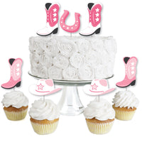 Rodeo Cowgirl - Dessert Cupcake Toppers - Pink Western Party Clear Treat Picks - Set of 24
