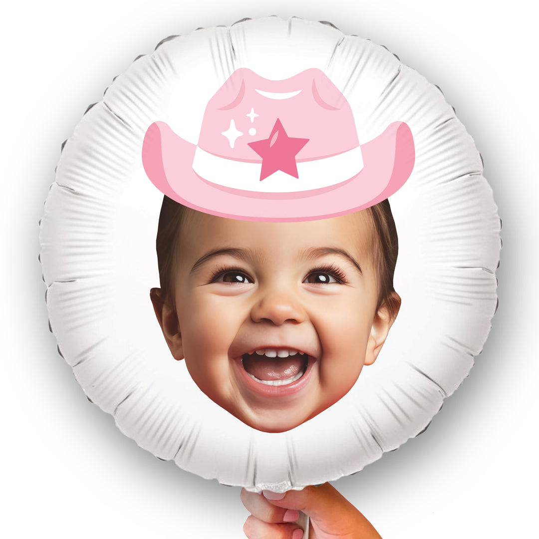 Personalized Fun Face Pink Cowboy Hat Balloon - Double Sided - 1 Ct