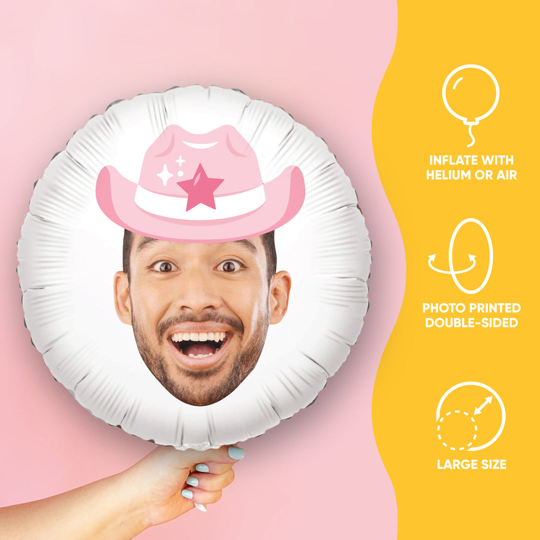 Personalized Fun Face Pink Cowboy Hat Balloon - Double Sided - 1 Ct