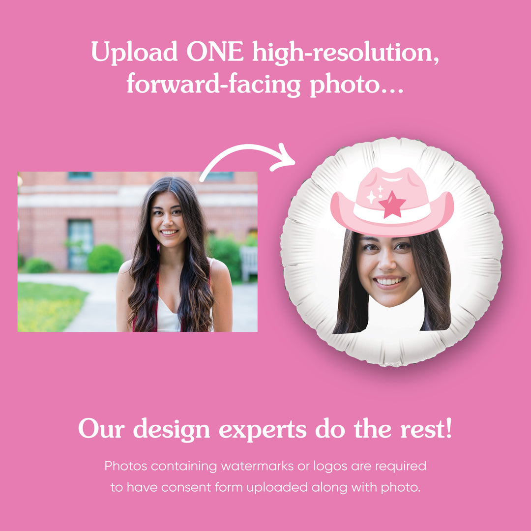 Personalized Fun Face Pink Cowboy Hat Balloon - Double Sided - 1 Ct