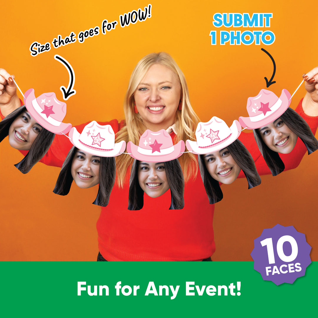 Custom Face Pink Cowgirl Hat Garland Banner