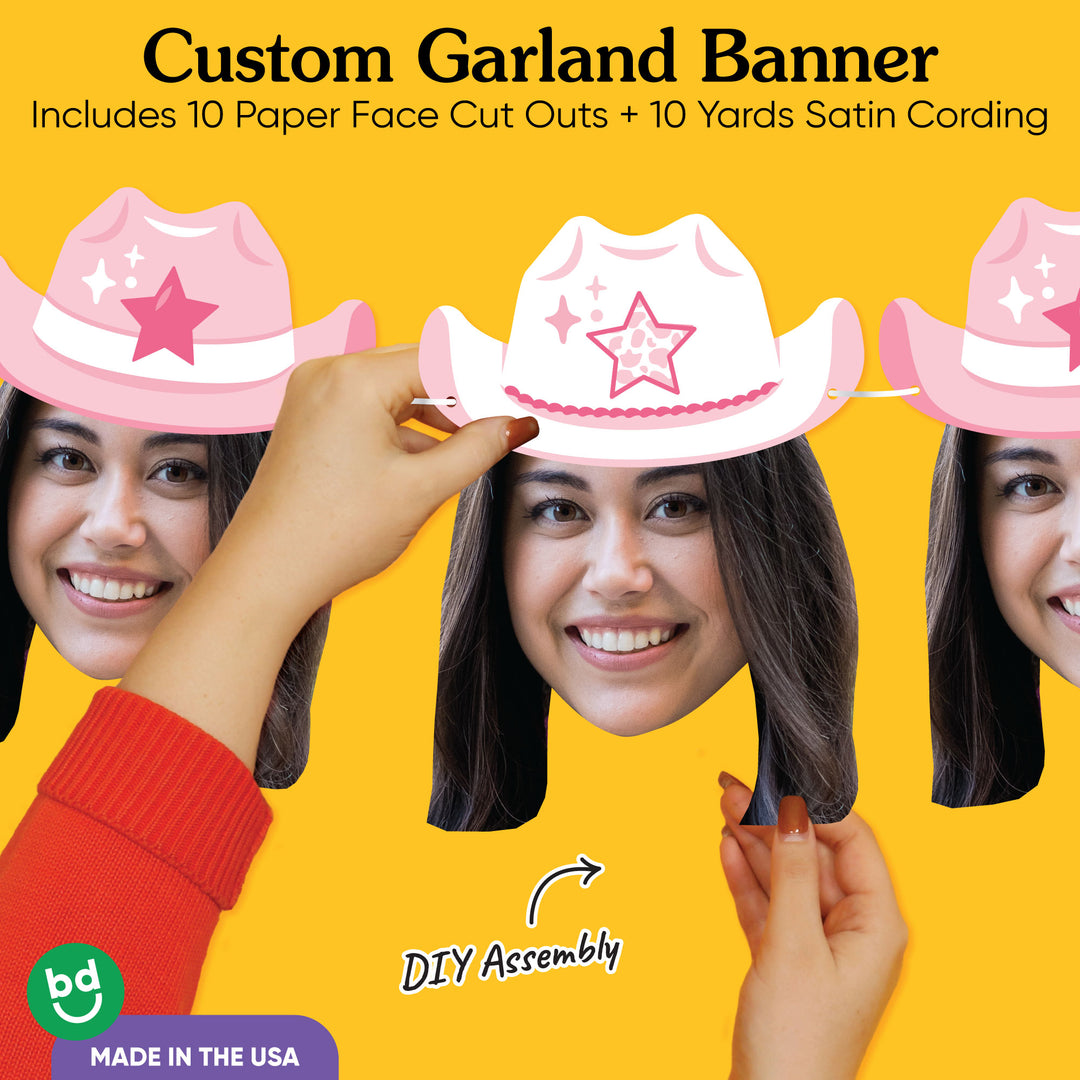 Custom Face Pink Cowgirl Hat Garland Banner