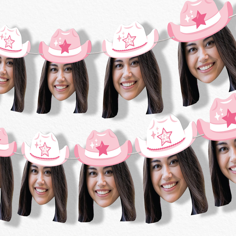 Custom Face Pink Cowgirl Hat Garland Banner