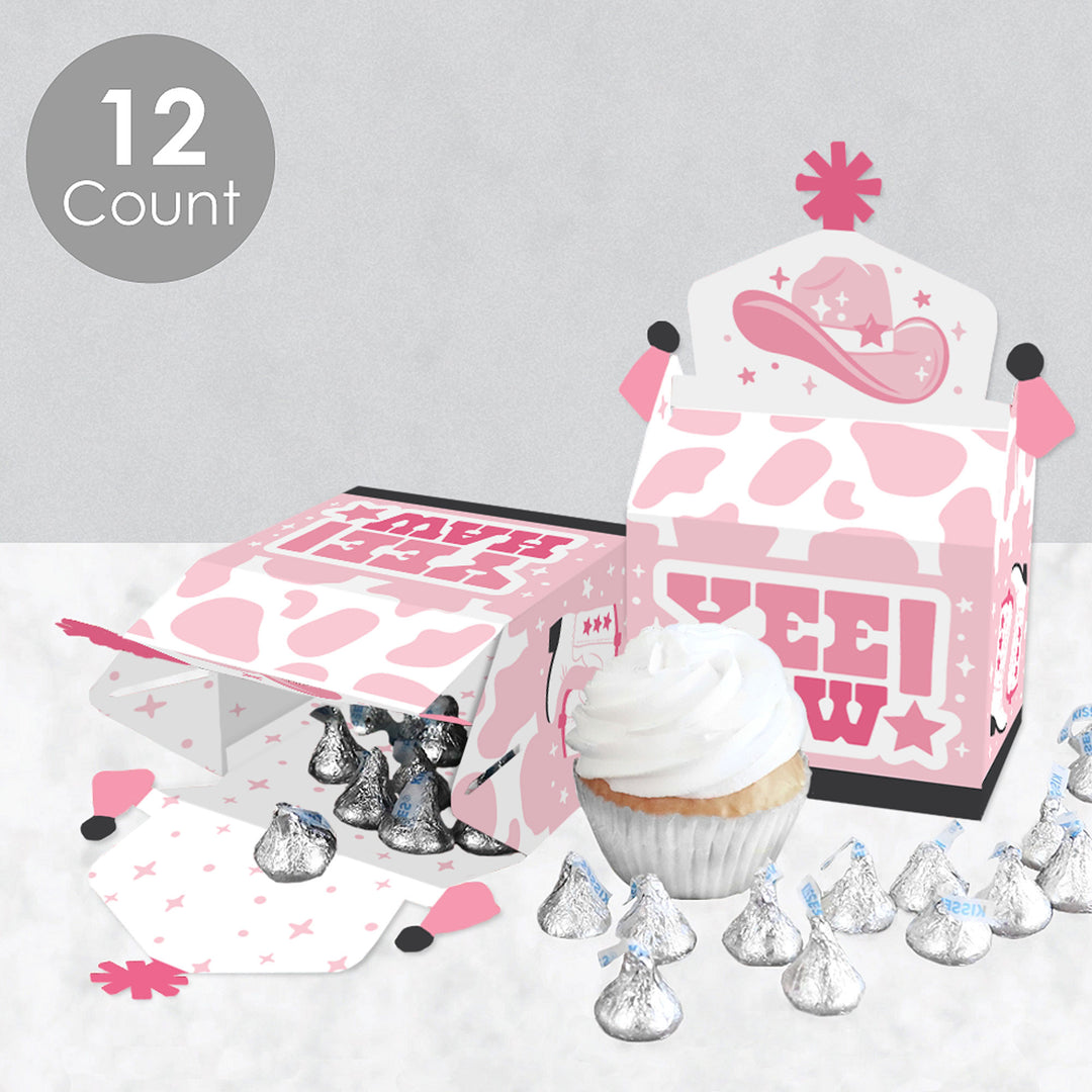 Rodeo Cowgirl - Treat Box Party Favors - Pink Western Party Goodie Gable Boxes - Set of 12