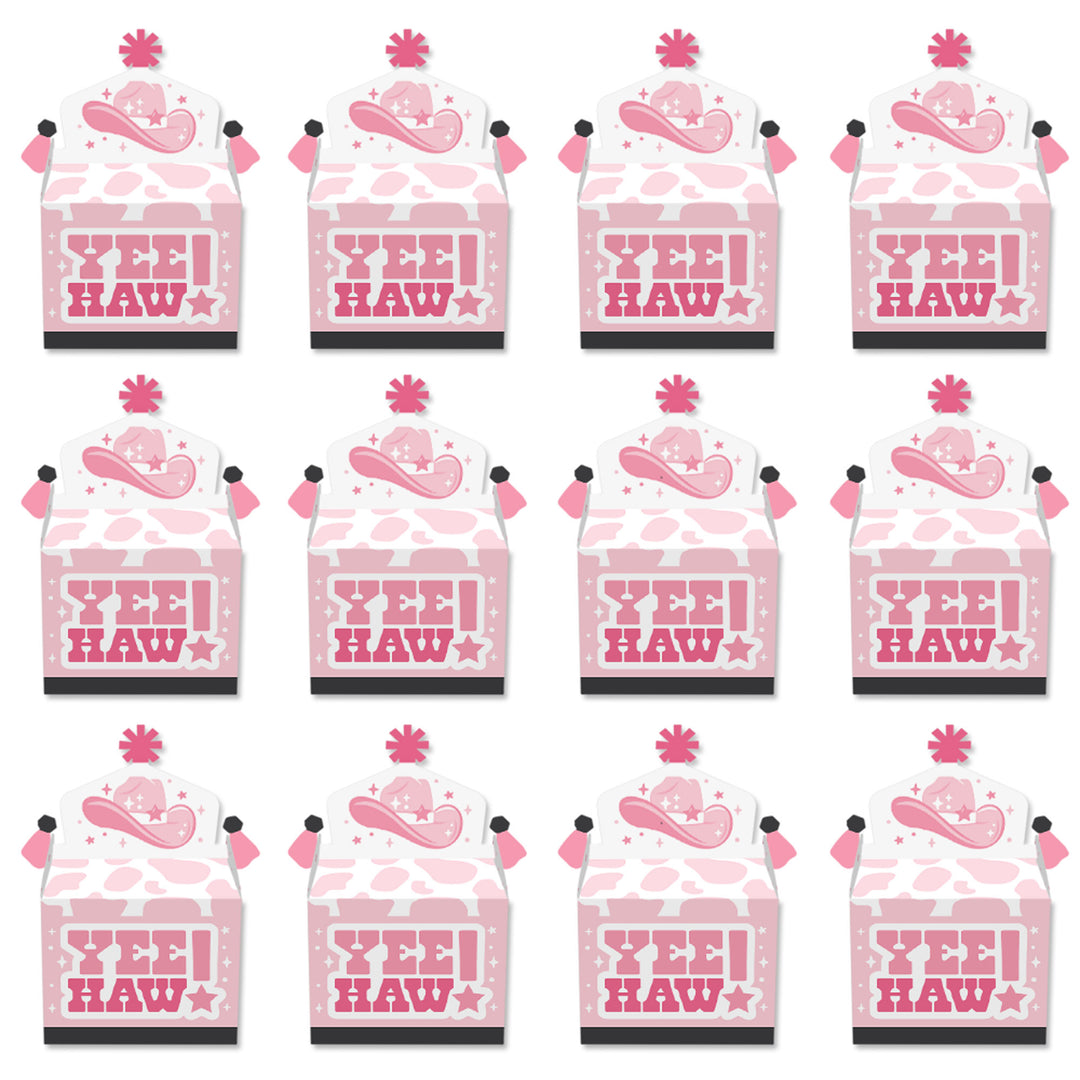 Rodeo Cowgirl - Treat Box Party Favors - Pink Western Party Goodie Gable Boxes - Set of 12