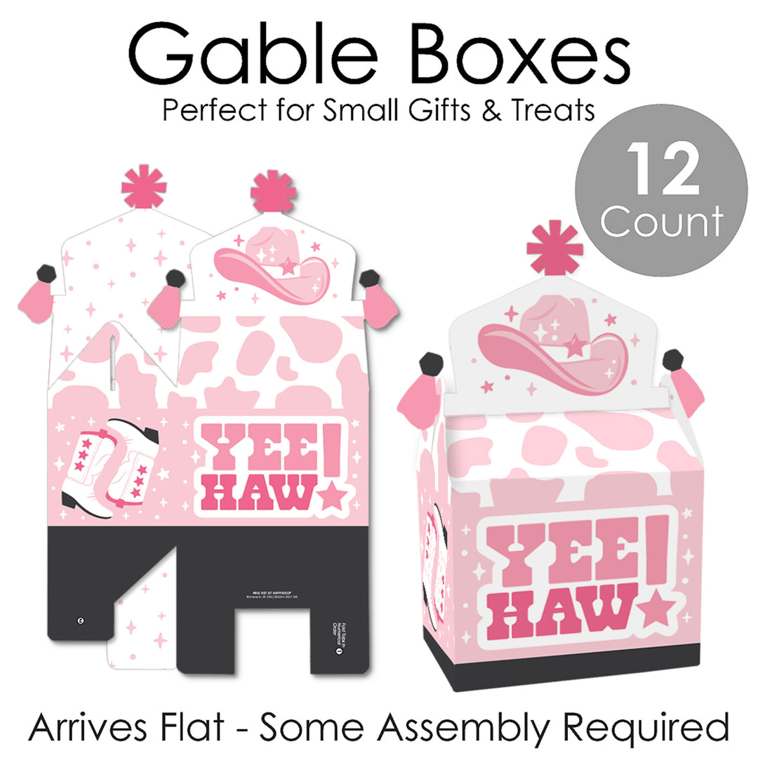 Rodeo Cowgirl - Treat Box Party Favors - Pink Western Party Goodie Gable Boxes - Set of 12