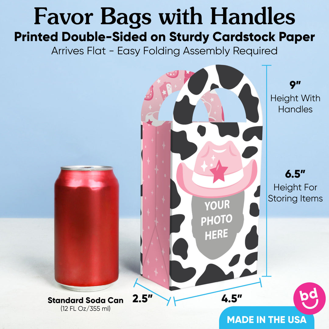 Custom Face Rodeo Cowgirl Paper Favor Bags - 12 Ct