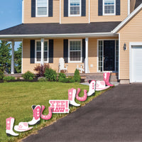 Rodeo Cowgirl - Cowboy Boots, Hat, and Horseshoe Lawn Decorations - Outdoor Pink Western Party Yard Decorations - 10 Piece
