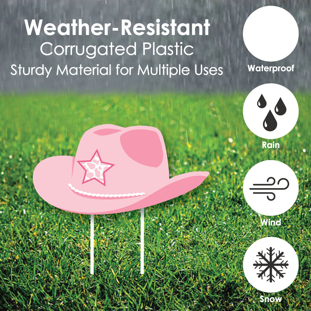 Rodeo Cowgirl - Cowboy Boots, Hat, and Horseshoe Lawn Decorations - Outdoor Pink Western Party Yard Decorations - 10 Piece
