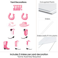 Rodeo Cowgirl - Cowboy Boots, Hat, and Horseshoe Lawn Decorations - Outdoor Pink Western Party Yard Decorations - 10 Piece