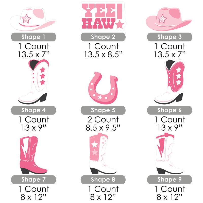 Rodeo Cowgirl - Cowboy Boots, Hat, and Horseshoe Lawn Decorations - Outdoor Pink Western Party Yard Decorations - 10 Piece