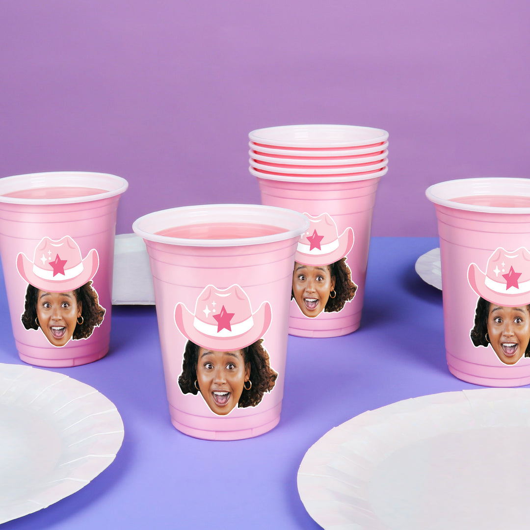 Custom Face Party Cups - Rodeo Cowgirl - 16 Ct