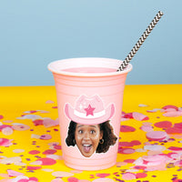 Custom Face Party Cups - Rodeo Cowgirl - 16 Ct