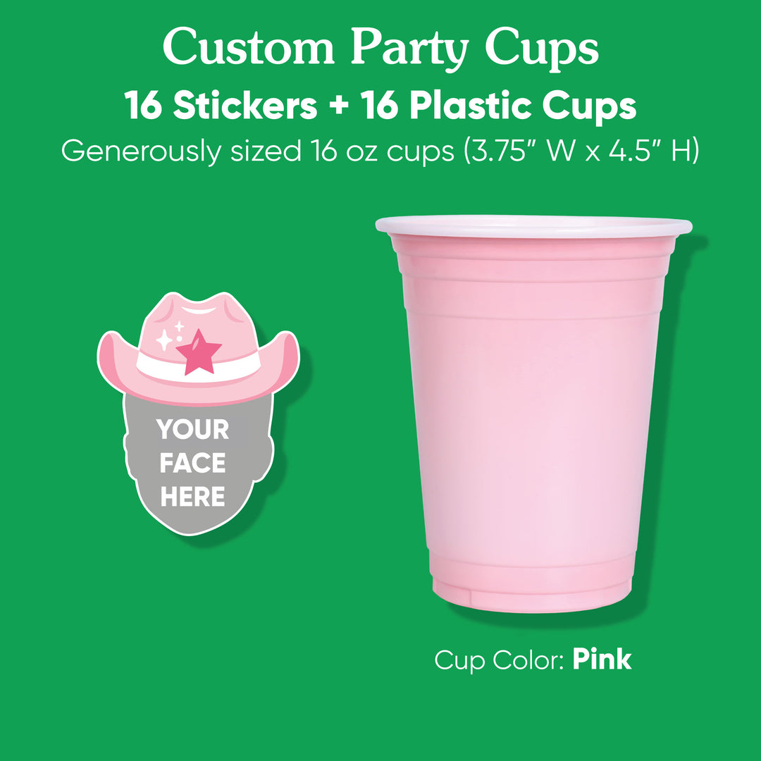 Custom Face Party Cups - Rodeo Cowgirl - 16 Ct