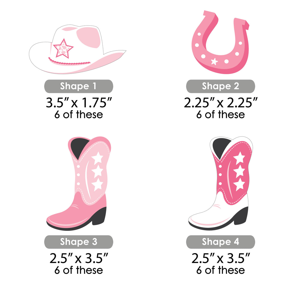 Rodeo Cowgirl - DIY Shaped Pink Western Party Cut-Outs - 24 Count