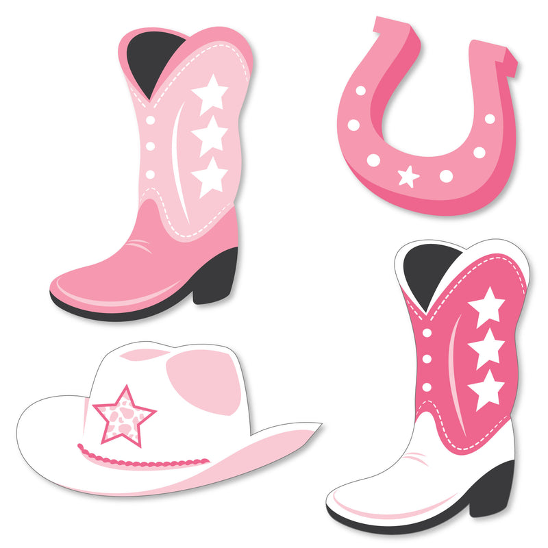 Rodeo Cowgirl - DIY Shaped Pink Western Party Cut-Outs - 24 Count
