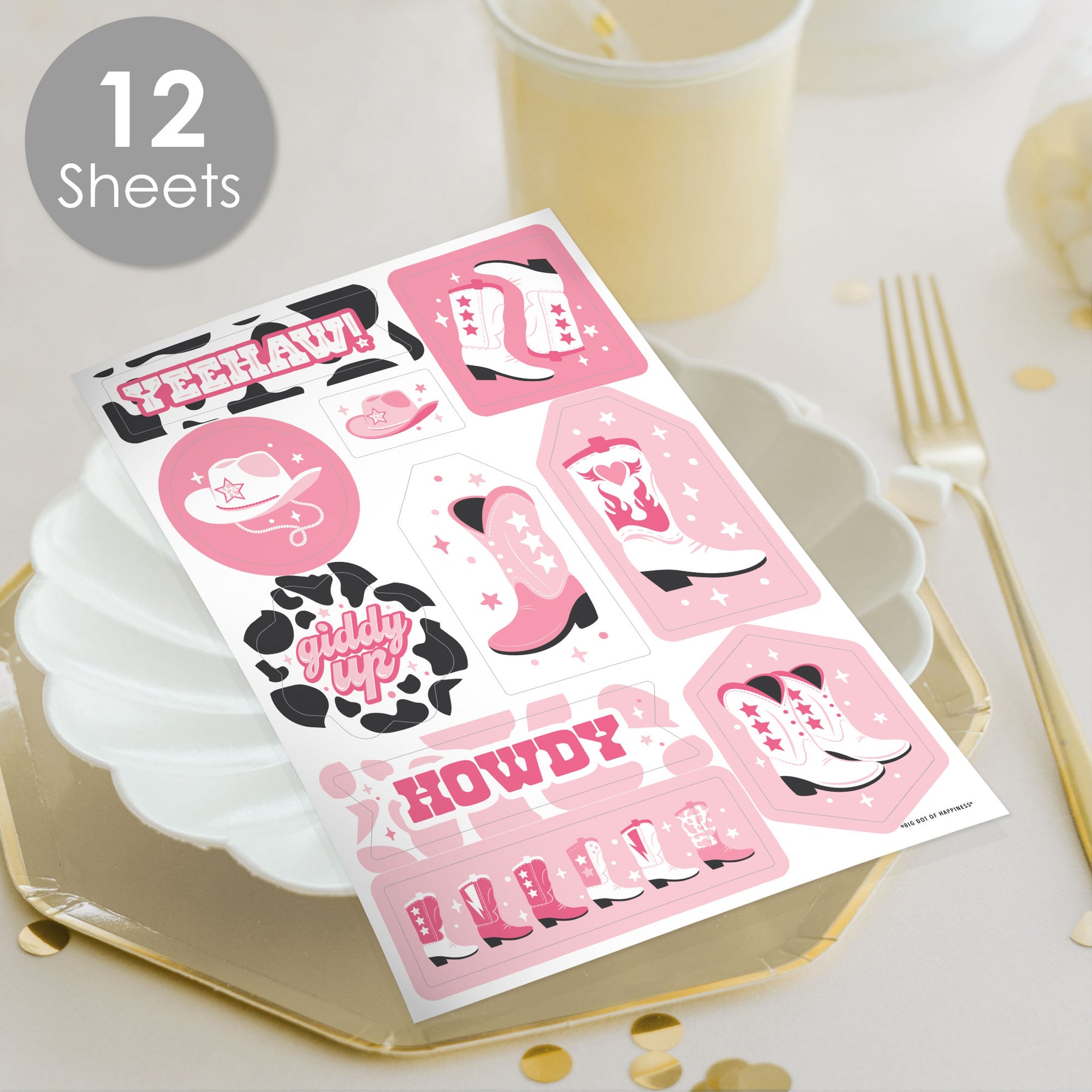 Printable Rodeo Stickers Rodeo Cowgirl - Pink Western Party Favor Sticker Set - 12 Sheets - 120 ...