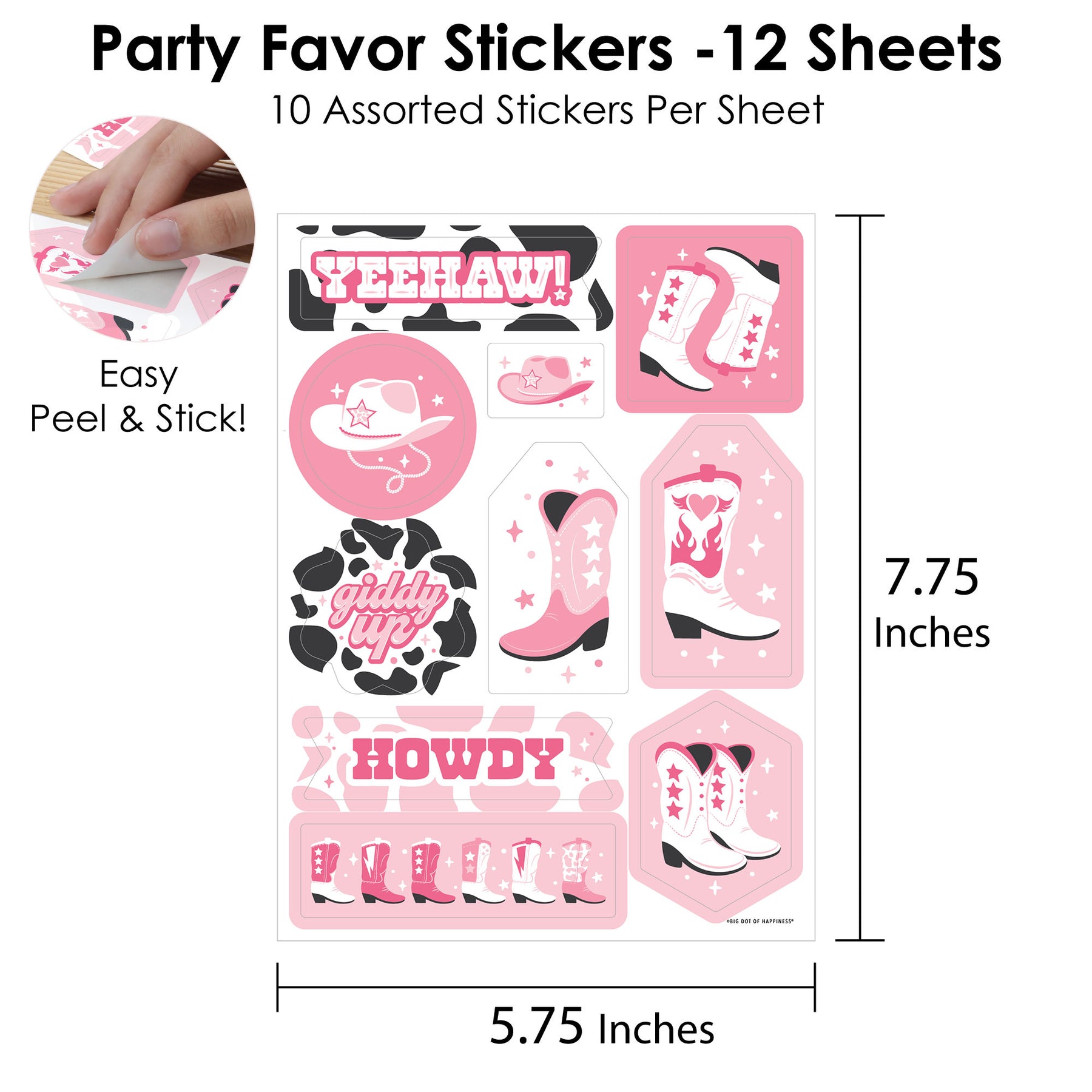 Pink Rodeo Decals Rodeo Cowgirl - Pink Western Party Favor Sticker Set - 12 Sheets - 120 ...