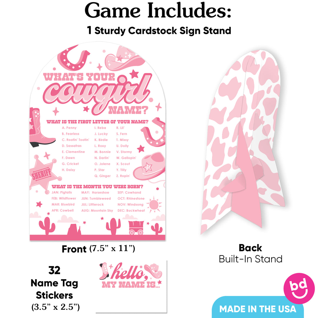 Rodeo Cowgirl What's Your Name Party Game