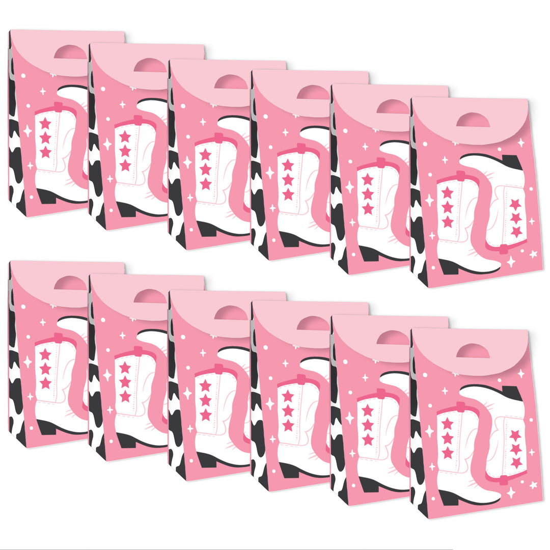 Rodeo Cowgirl - Pink Western Gift Favor Bags - Party Goodie Boxes - Set of 12