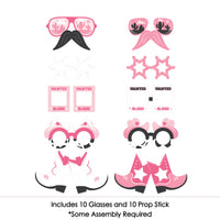 Rodeo Cowgirl Glasses and Masks - Paper Card Stock Pink Western Party Photo Booth Props Kit - 10 Count