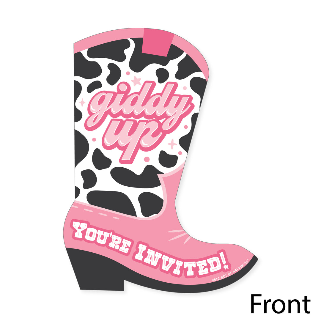 Rodeo Cowgirl - Shaped Fill-In Invitations - Pink Western Party Invitation Cards with Envelopes - Set of 12