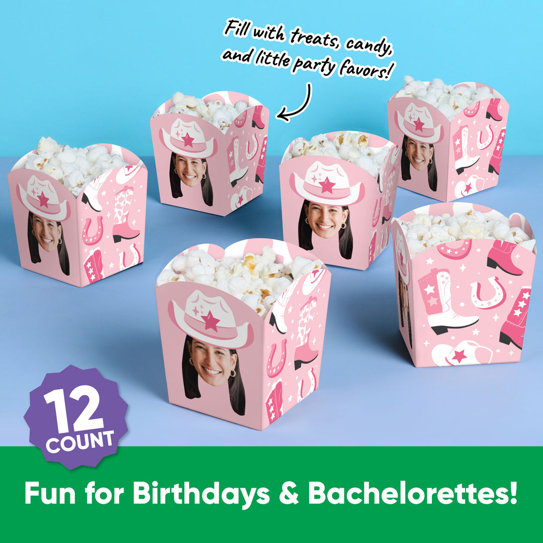 Custom Face Rodeo Cowgirl Treat Boxes - 12 Ct