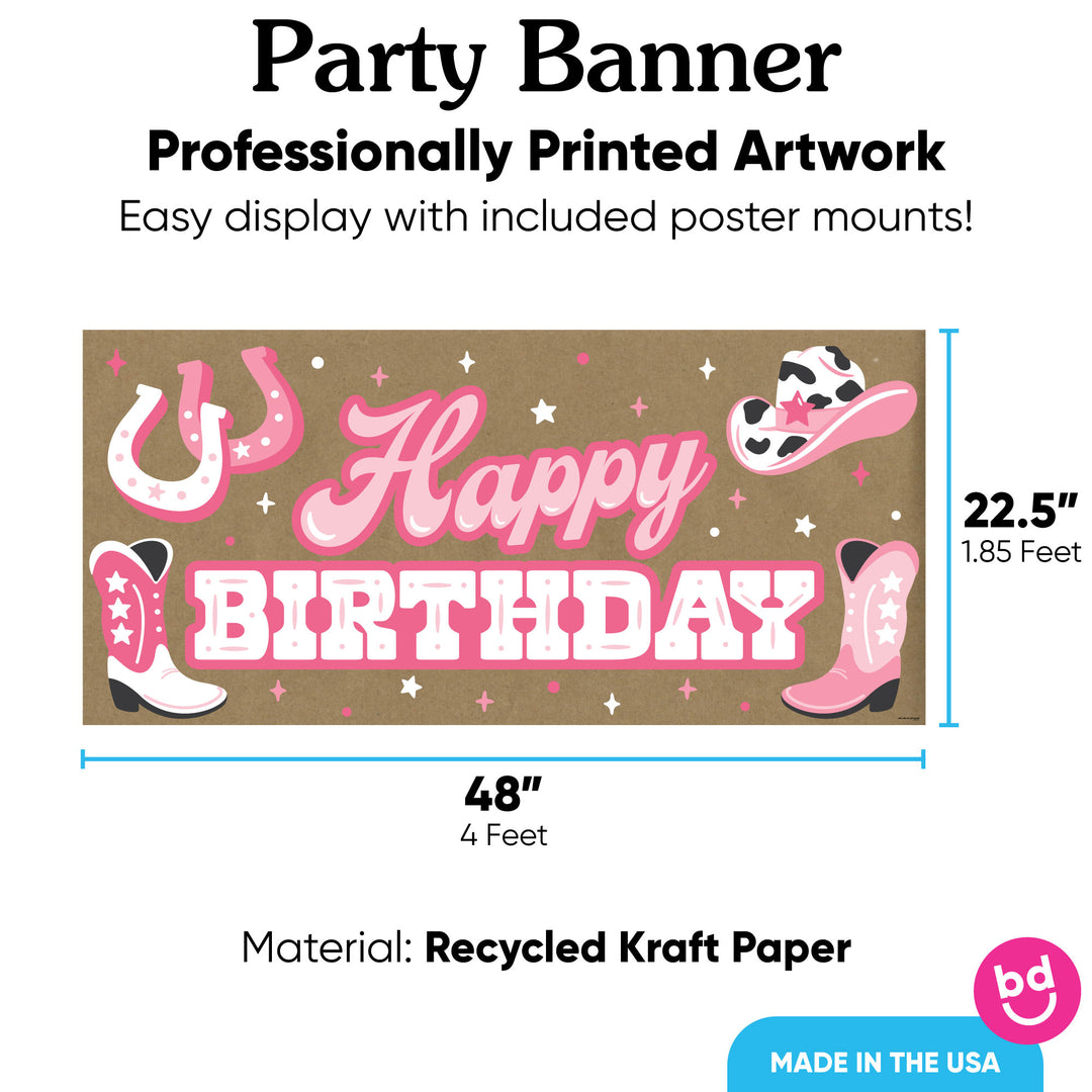 Western birthday banner 48x22.5 inches with 8 mounts
