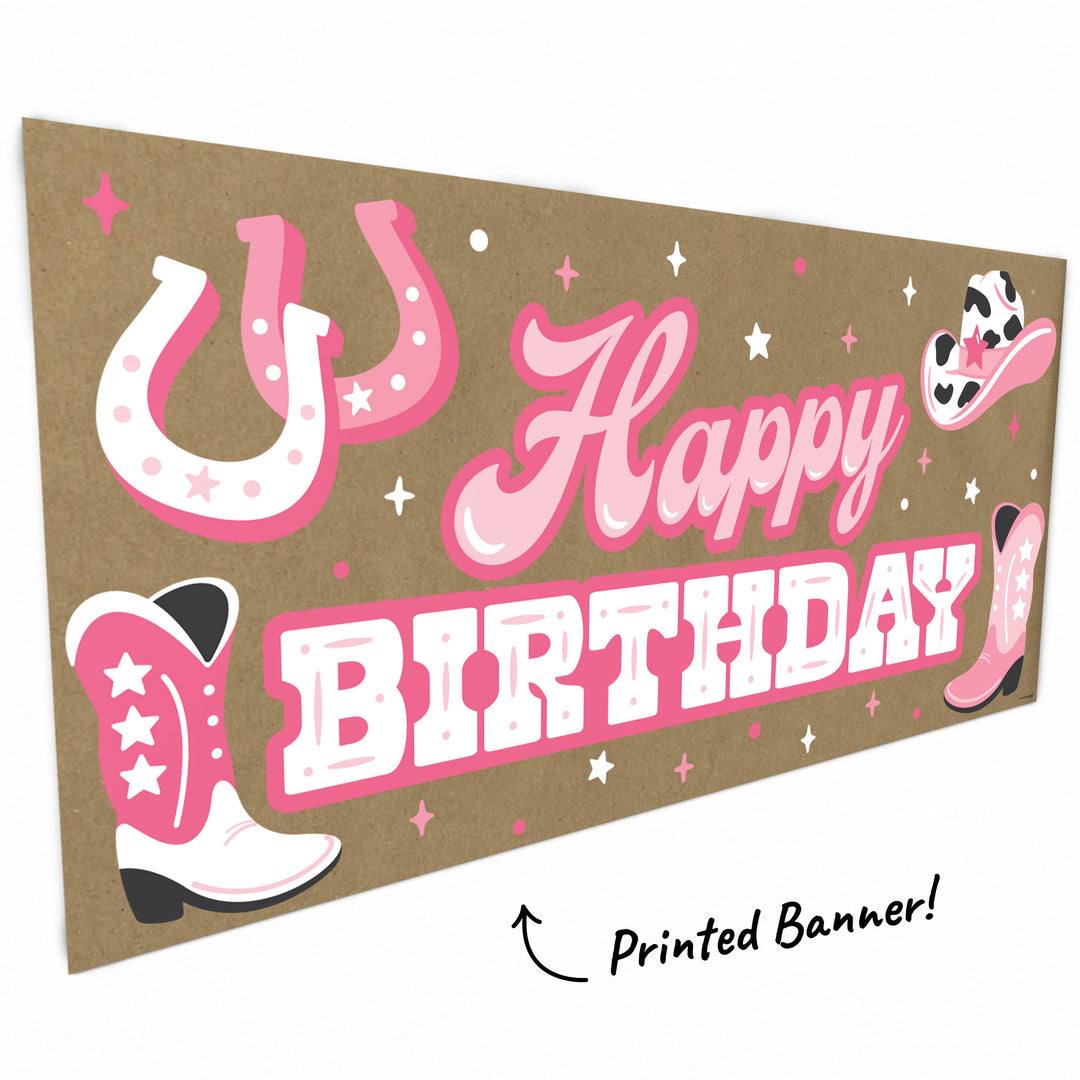 Close-up of pink western artwork on kraft paper