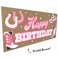 Close-up of pink western artwork on kraft paper