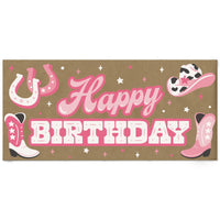 Pink cowgirl happy birthday kraft paper banner western theme