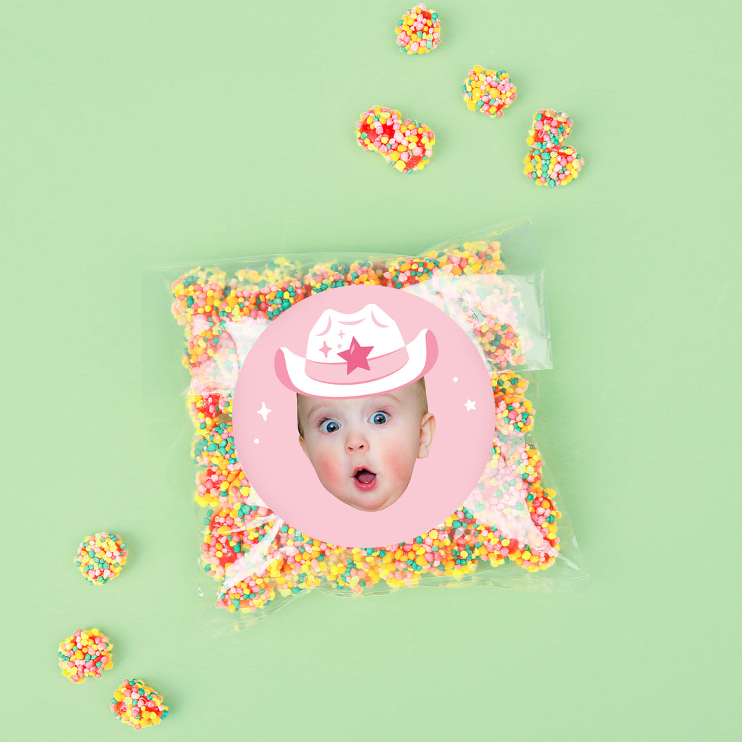 Custom Face Stickers & Clear Cookie Bags - Rodeo Cowgirl