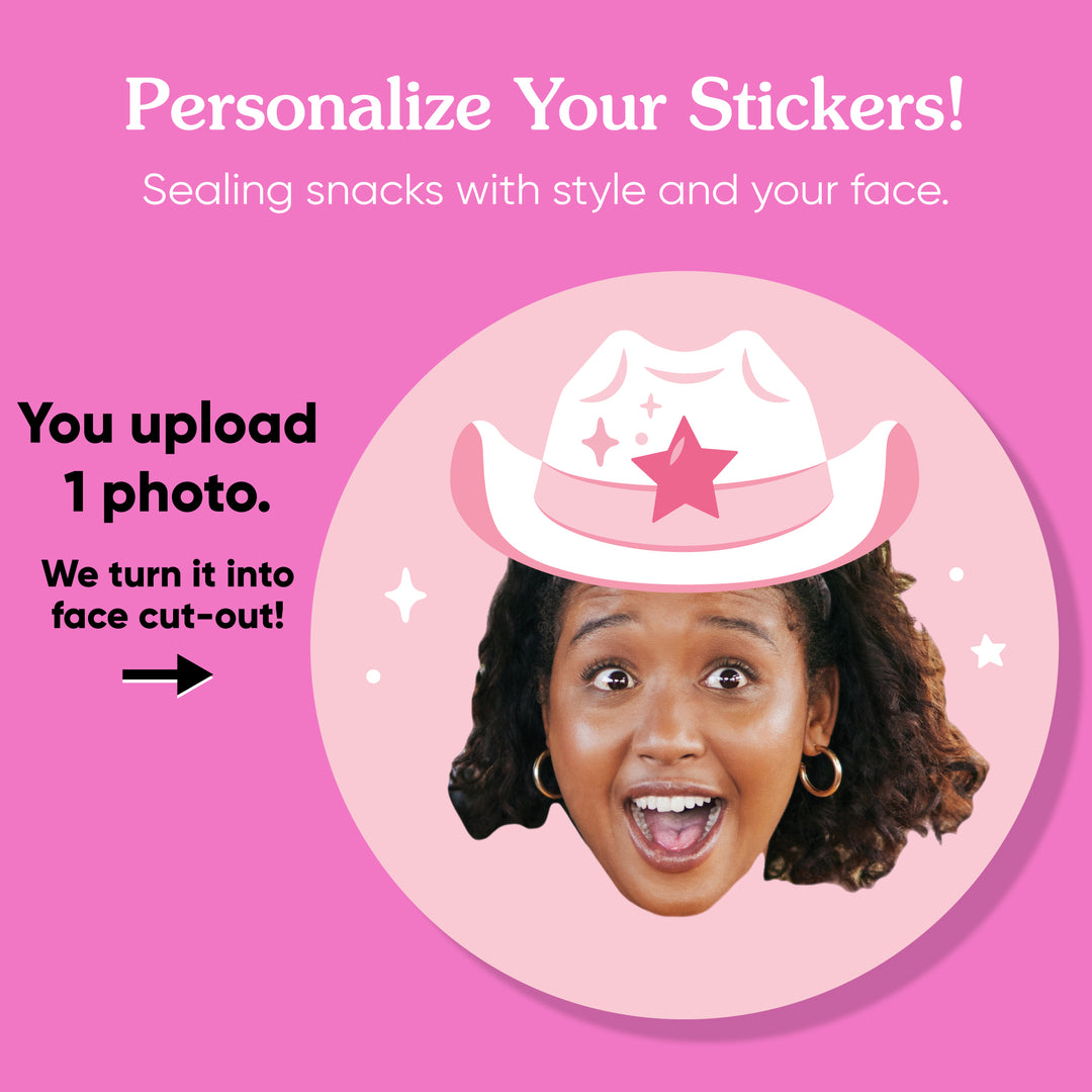 Custom Face Stickers & Clear Cookie Bags - Rodeo Cowgirl