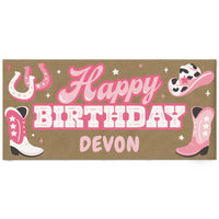 Personalized Pink Cowgirl Happy Birthday kraft banner