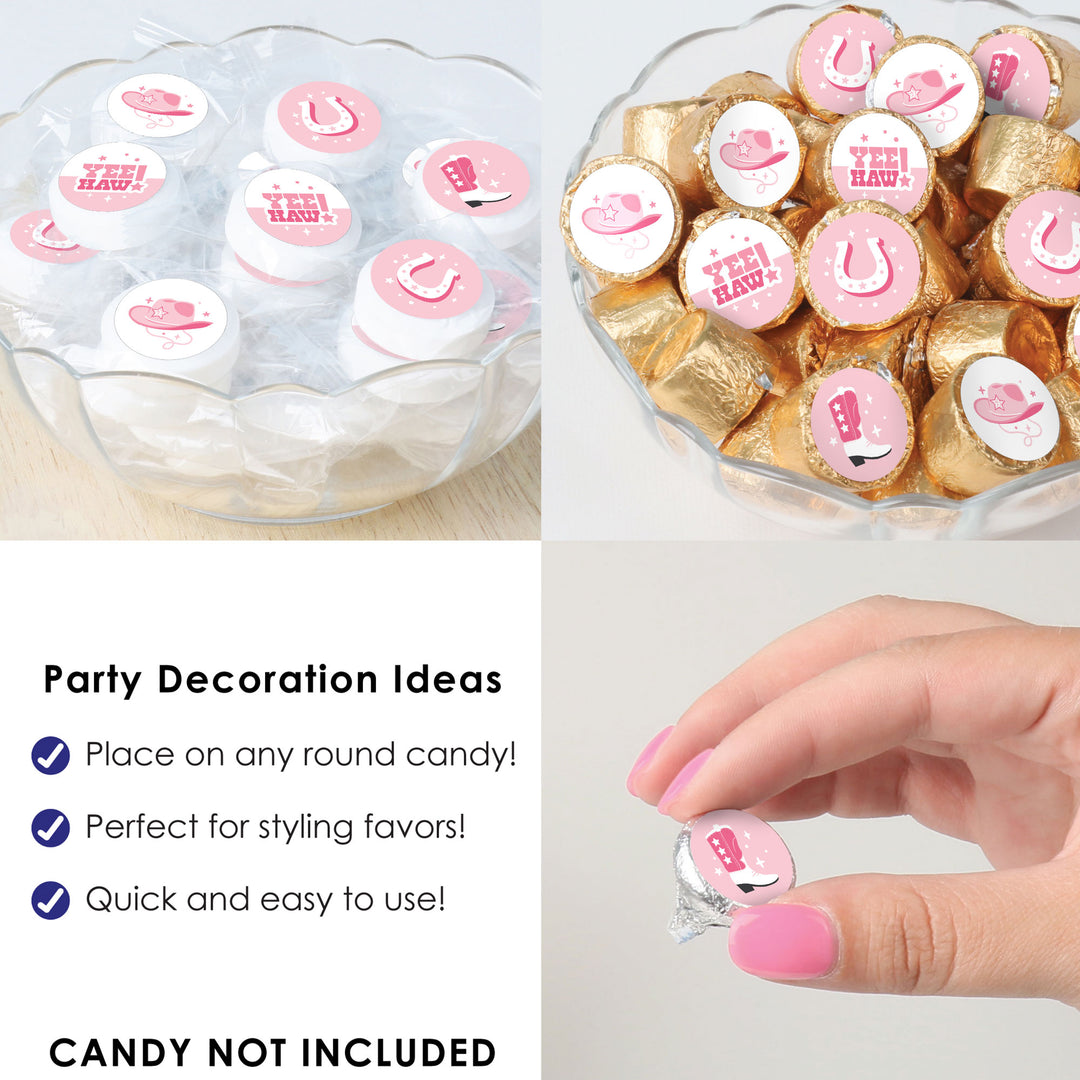 Rodeo Cowgirl - Pink Western Party Small Round Candy Stickers - Party Favor Labels - 324 Count