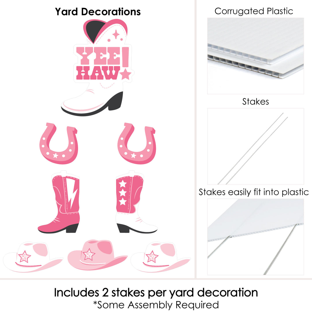 Rodeo Cowgirl - Yard Sign and Outdoor Lawn Decorations - Pink Western Party Yard Signs - Set of 8