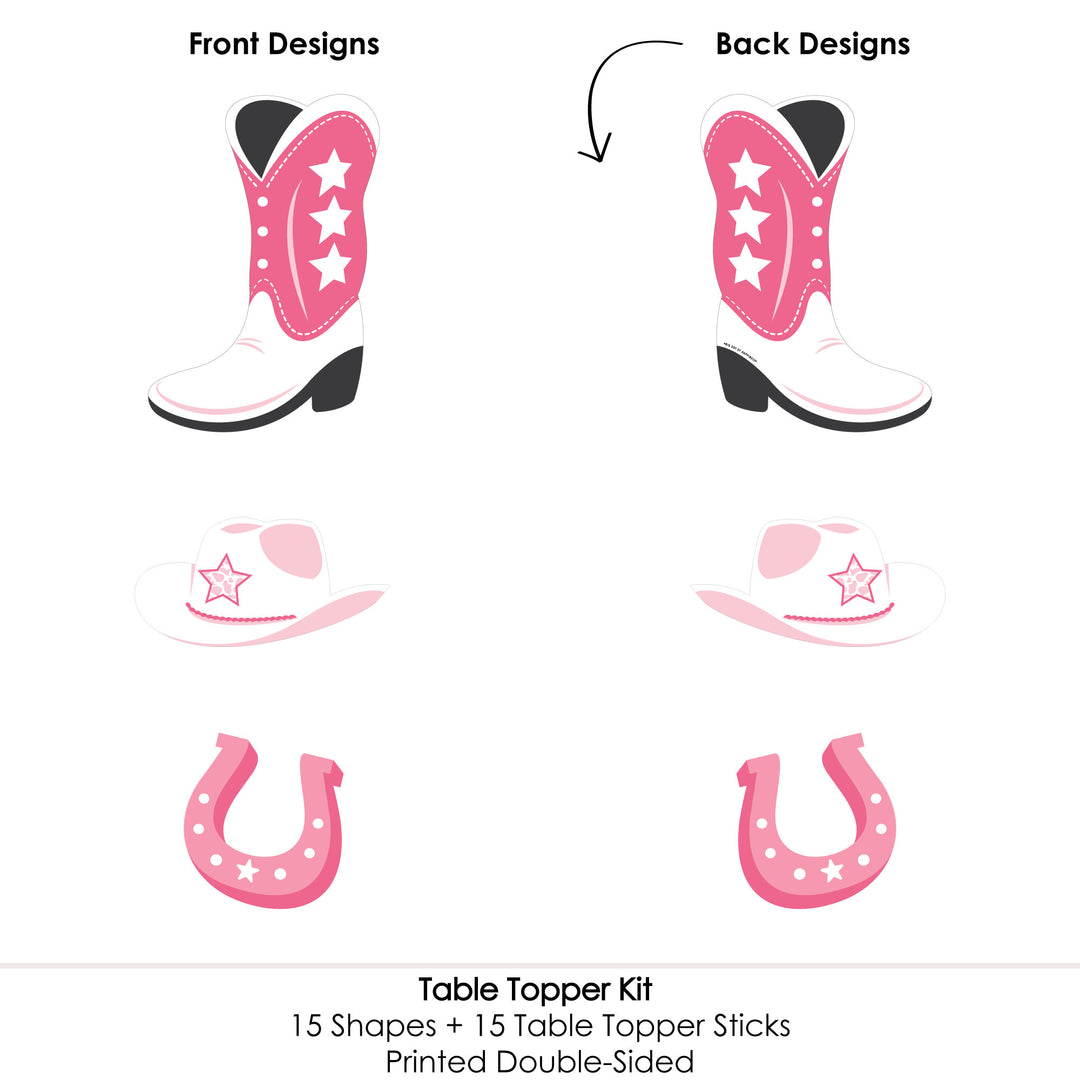 Rodeo Cowgirl - Pink Western Party Centerpiece Sticks - Table Toppers - Set of 15